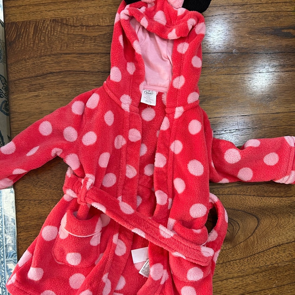 Disney Minnie Mouse  Pink and White Polka Dot Pajama Robe